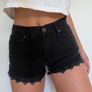 Free People Denim Shorts with Lace Hem